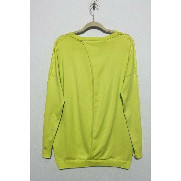 Karen Millen Size 4 US 10 12 Womens Neon Sweater Lace Inset Sleeves Split Back - Picture 4 of 7